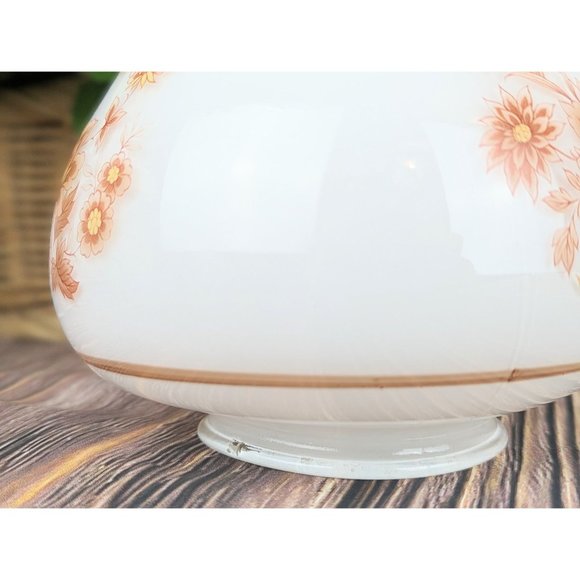 Vintage Frosted Glass Shade Ceiling Mount Lamp Retro Brown Floral Painted Light - Picture 7 of 9
